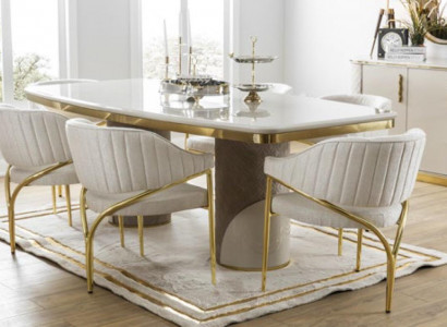 Luxury dining room set table with 6 chairs metal group 7-piece metal